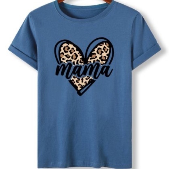 Tops - Teedino, Royal Blue & Black Leopard Heart 'Mama' Short-Sleeves‎ Te…
